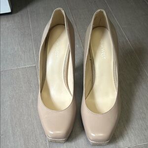 Nine West Nude Leather Heleneo Platform Pumps